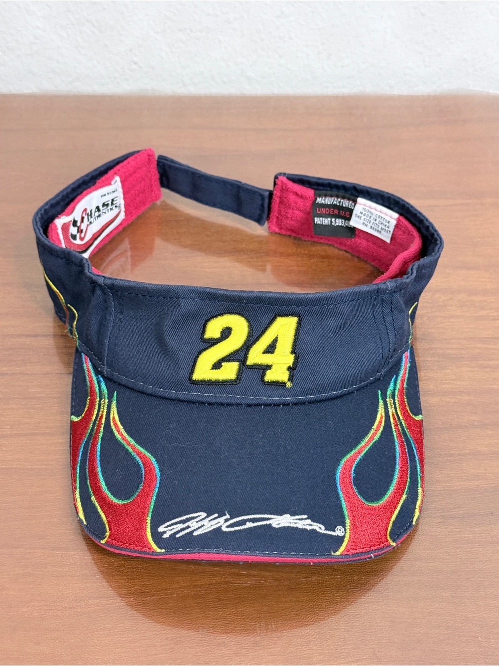 Chase Jeff Gordon Nascar Navy Visor Embroidered Yellow '24' & Red Flames